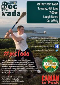 Offaly Poc Fada this Tuesday 6th June at 6.30pm in Lough Boora Park.