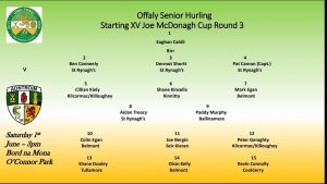 Offaly Senior Hurling Team to play Antrim announced